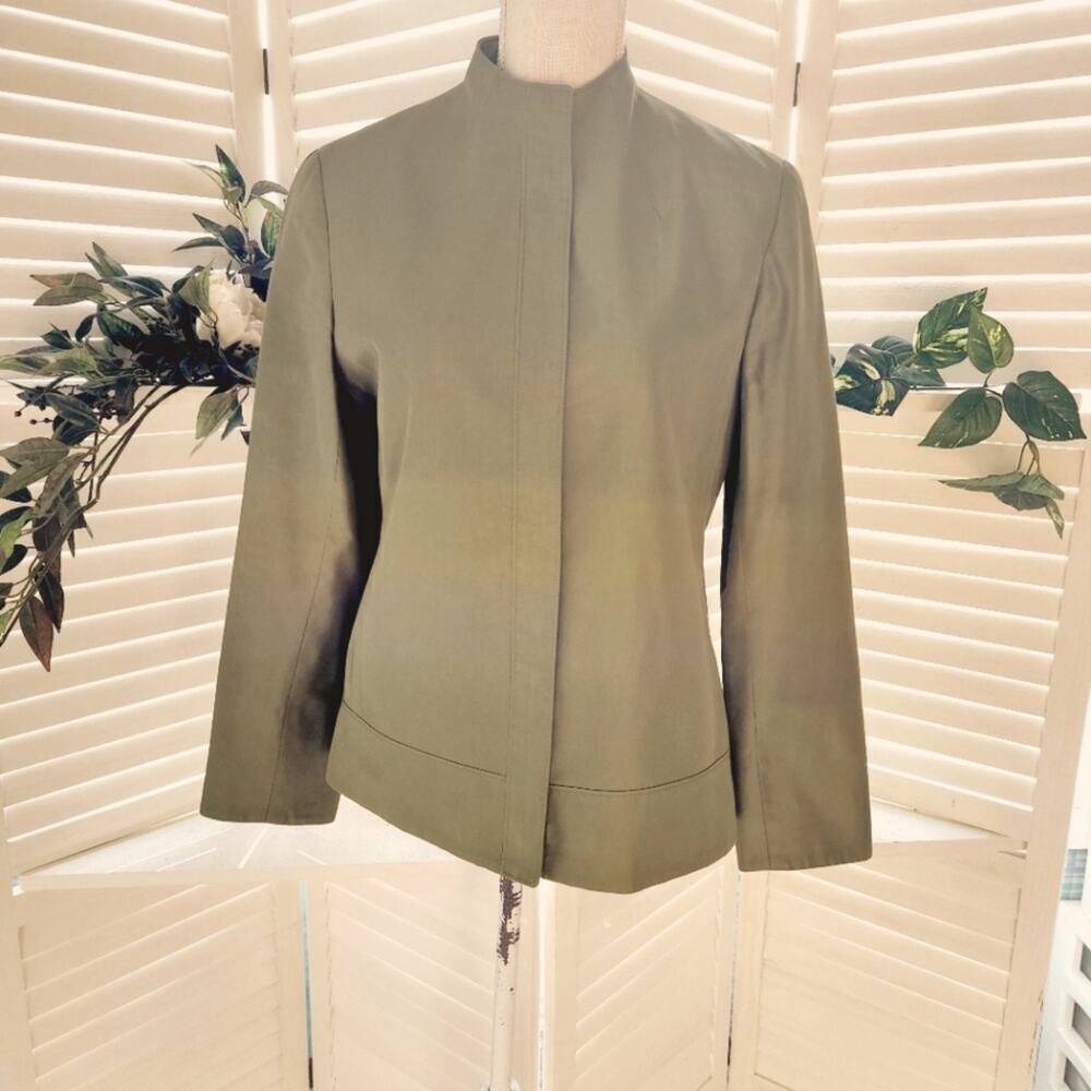 LAFAYETTE 148 GREEN ZIP FRONT COTTON/SILK BLEND JACKET WITH POCKETS SIZE 8